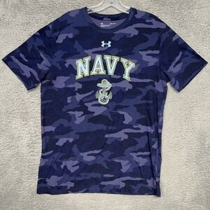 Navy Academy x Under‎ Armour T Shirt Men's Sz M Camo Blue Football Naval Tee